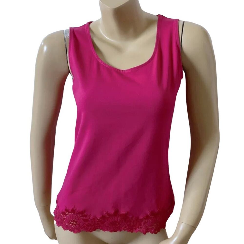 Coldwater Creek Pink Lace Trim Tank Top Womens XS Sleeveless Stretch Scoop Neck
